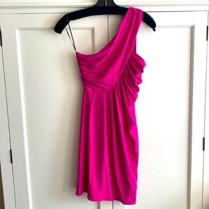 CUT25 One Shoulder Gathered Dress, Fuschia, XS